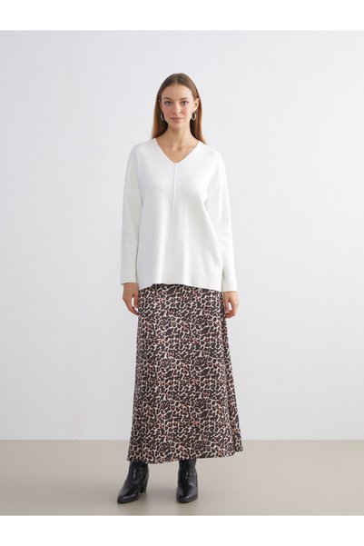 LC Waikiki TWO MT SHOP QUALITY LCW Modest Brown Leopard-Print Women's Skirt