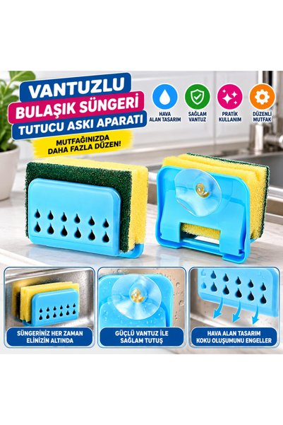 NW NessiWorld Suport cu ventuză pentru burete de spălat vase, pentru chiuveta...