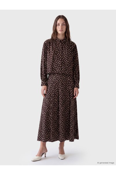 LC Waikiki TWO MT SHOP QUALITY LCW Modest Brown Polka Dot Long Women's Skirt