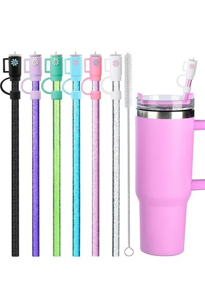Generic 13Pcs Glitter Straws with Covers & Brush for 40oz Tumbler