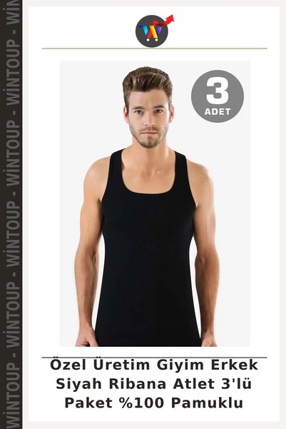Wintoup Custom-Made Men's Black Rib Knit Tank Top, 3-Pack, 100% Cotton