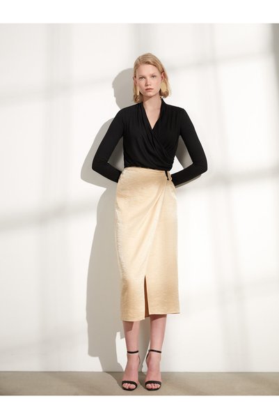 LC Waikiki TWO MT SHOP QUALITY Natuvera Beige Satin Straight Midi Skirt for W...