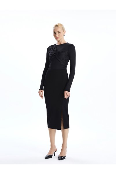 LC Waikiki Two Mt Shop Quality Lcw Vision Black Plain Midi Women's Skirt