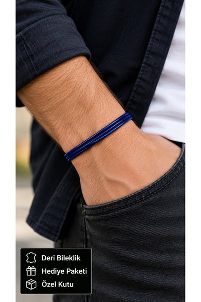 HER ŞEY NOTA www.herseynota.com Nerovin Cobalia Navy Blue Leather Men's Brace...