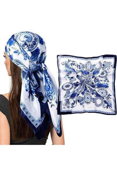 Generic 35" Square Silk-Like Head Scarf for Women - Fashion Accessory for Hai...
