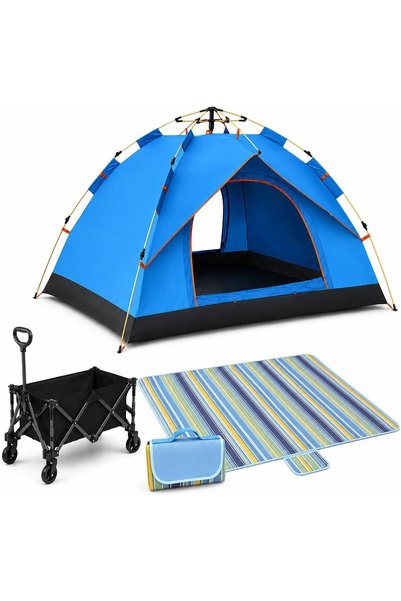 Generic Portable Camping Tent 2-3 Person 150×200×130cm with Folding Hand Cart...