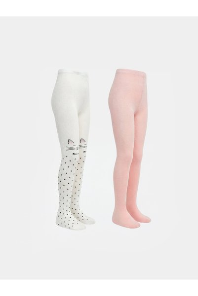 LC Waikiki Lcw Kids Ecru Patterned Girls' Pantyhose with Nevavm Difference