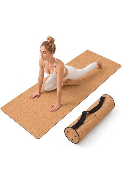 Generic Cork Yoga Mat with Carry Bag, 183 x 61 cm, Yoga Exercise Mat with Nat...