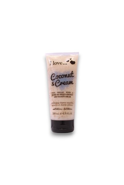 I Love Gel de duș exfoliant cu cocos și cremă, 200 ml