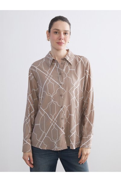 LC Waikiki TWO MT SHOP QUALITY LCWAIKIKI Classic Brown Patterned Women's Shirt