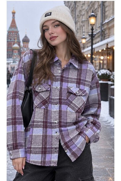 Polologin Butik : Thick Flannel Shirt / Shirt-Jacket with Purple and Burgundy...