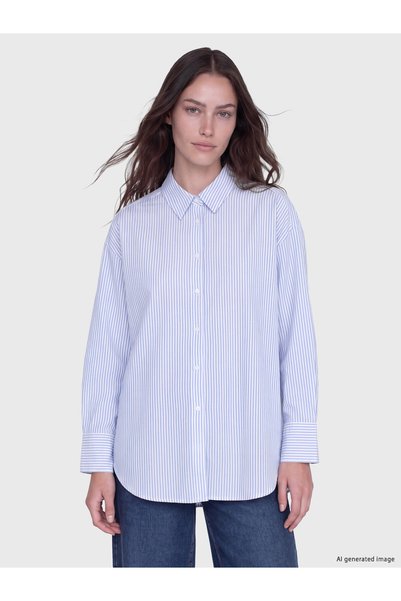 LC Waikiki TWO MT SHOP QUALITY LCW Modest Blue Striped Oxford Women's Shirt