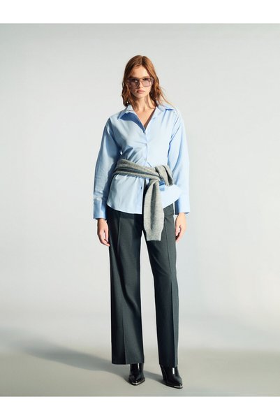 LC Waikiki TWO MT SHOP QUALITY XSIDE Blue Oversized Poplin Women's Shirt