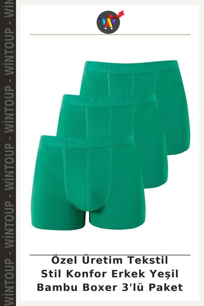 Wintoup Custom-Made Textile Style Comfort Men's Green Bamboo Boxers, 3-Pack