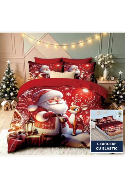 Casa Creative Elegance Lenjerie Craciun Finet 6 Piese, Cearceaf cu Elastic 18...