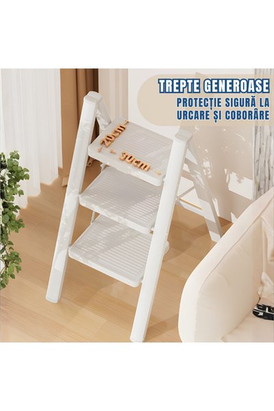 Jaskus 3-Step Ladder, Foldable, Steel, White