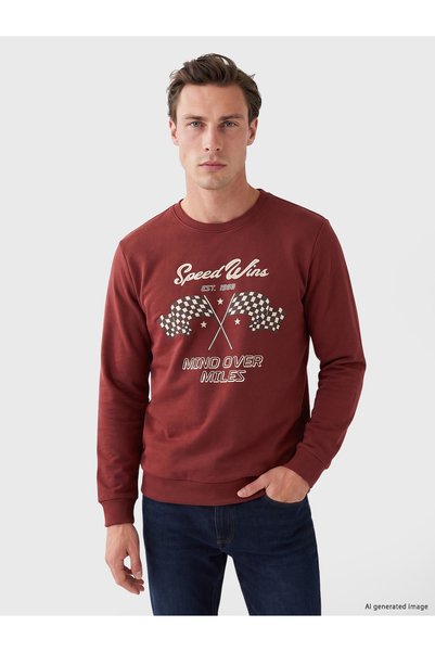 LC Waikiki Nevavm Farkıyla Bordo 3 Thread Printed Standard & Regular Men's Sw...
