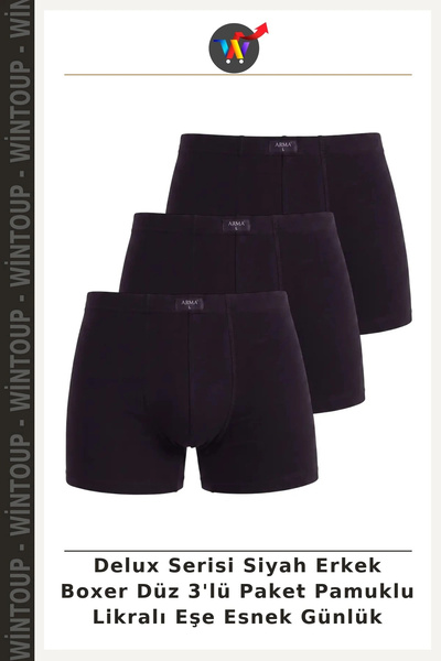 Wintoup Deluxe Series Black Men's Boxer Briefs, Plain, 3-Pack, Cotton-Stretch...