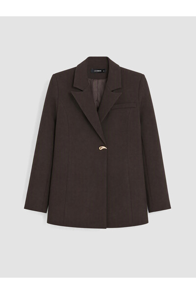 LC Waikiki LCW Curve Brown Plain Loose & Oversized Women's Blazer Jacket, Fea...