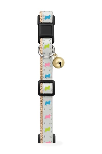 Generic Brand Cat Collar with Bell Puppy Print - Cream, 10 mm x 21-33 cm