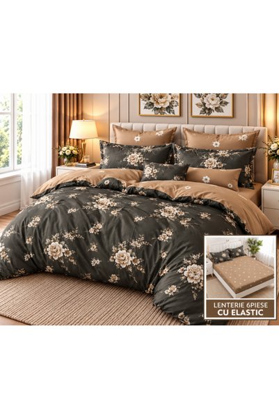 Casa Creative Elegance Set de lenjerie de pat Finet, 6 piese, cearșaf cu elas...