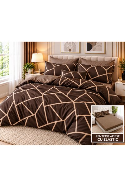 Casa Creative Elegance Set de lenjerie de pat Finet, 6 piese, cearșaf cu elas...