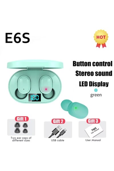 Choice سماعات بلوتوث Green TWS E6S Fone، سماعات بلوتوث لاسلكية مزودة بتقنية إ...
