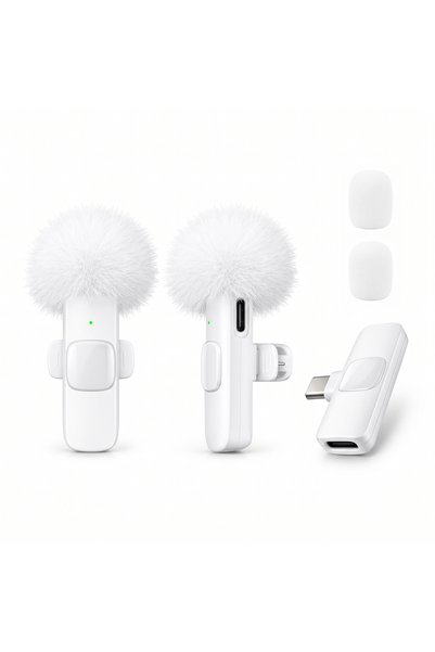 Choice ميكروفون لاسلكي صغير يعلق على الياقة من طراز White-Type-C-1to2، يعمل ب...
