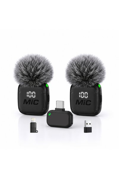 Choice Black-1to2 Mini Wireless Clip-On Microphone, Smart Noise Reduction, Lo...