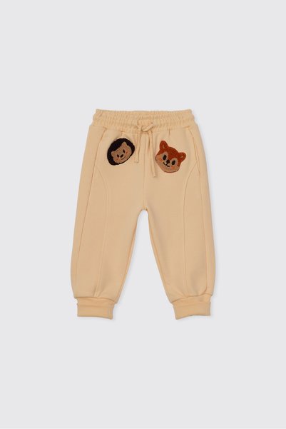 Panço Beige Boys' Ribbed Waistband and Cuffs Sweatpants