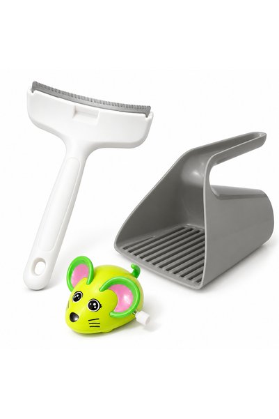 Busstier Mouse Shore – Wind-Up Mouse and Cat Toy, Comb, and Sand Shovel Set