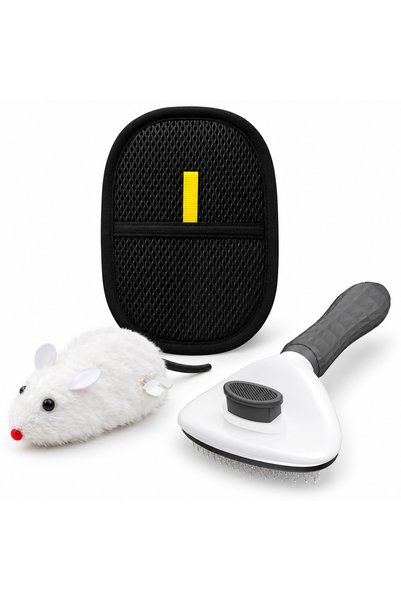 Busstier Velvet Valley – Plush Wind-Up Mouse Cat Toy and Fur Remover, Comb Set