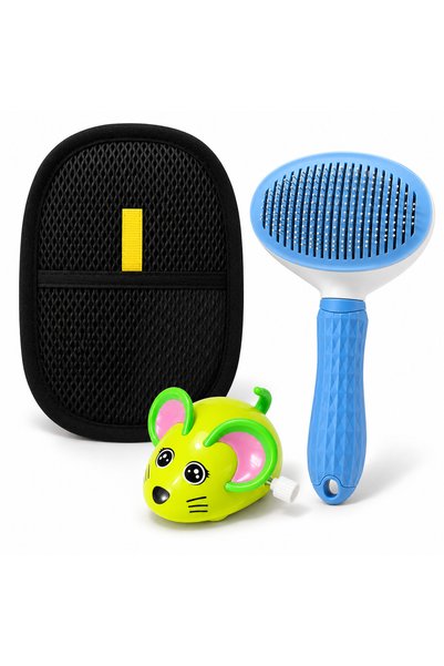 Busstier Mouse Valley – Wind-Up Mouse Cat Toy and Fur Remover, Comb Set