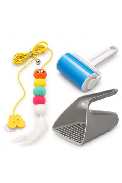 Busstier Mırmır Star – Cat Toy with Hanging Pom-Poms, Fur Remover, and Litter...