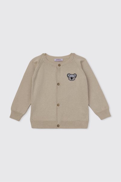 Panço Boys' Button-Front Beige Knit Cardigan