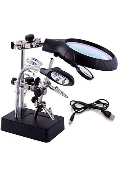 VicJoye Helping Hand Magnifier Soldering Iron Stand Kit,LED Light Magnifying ...