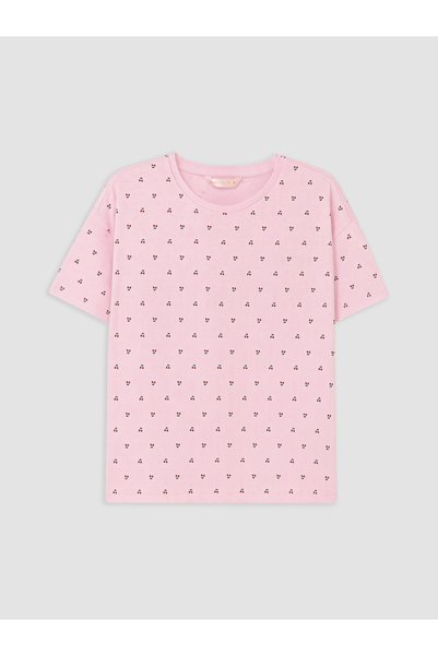 LC Waikiki LCW DREAM Ecru Jersey Patterned Short-Sleeve Women's Pajama Top, F...