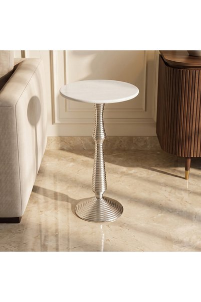 Crafted by Lifestyle Metal Marble Round Side Table - 30 x 30 x 57 cm