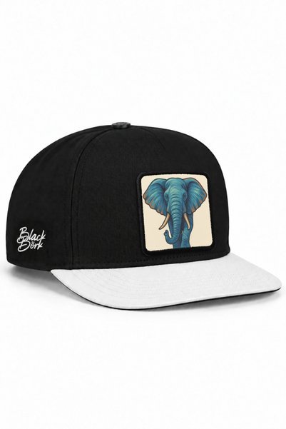 BlackBörk White and Black Hip-Hop Cap with an Elephant Logo