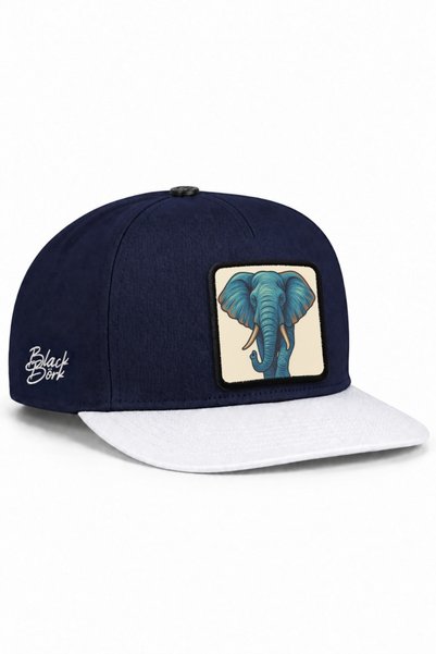 BlackBörk White and Navy Blue Hip-Hop Cap with an Elephant Logo