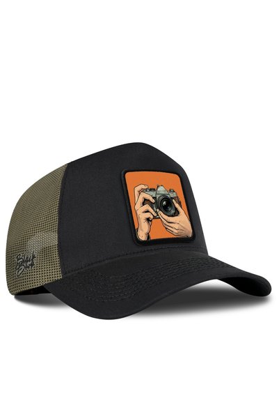 BlackBörk Șapcă Trucker de culoare kaki-negru, cu logo-ul fotografului