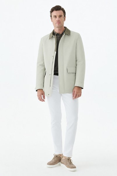 Jakamen Ecru Comfort Fit Velvet-Collar Jacket