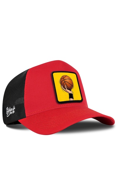 BlackBörk Șapcă Trucker roșu-negru cu logo de baschet