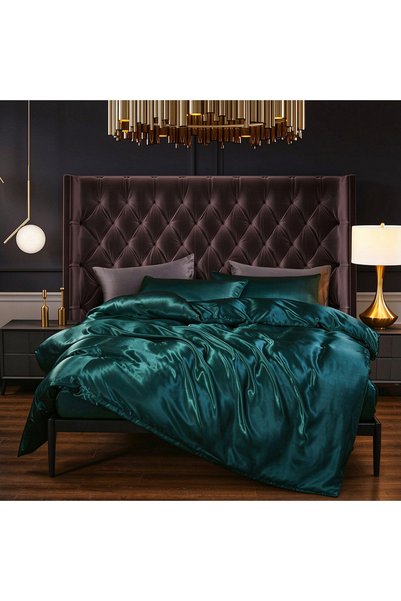 LEADER GLOBAL Simulated Silk Bedding Set 3 Pcs, Cooling Satin Duvet Cover Set...