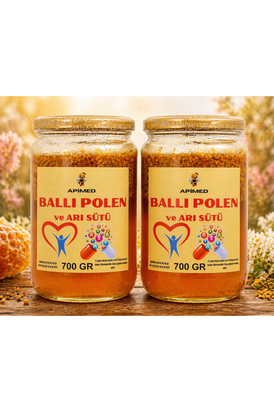 APİMED غبار الطلع بالعسل وحليب النحل 2*700 غرام – مزيج من منتجات النحل الطبيع...