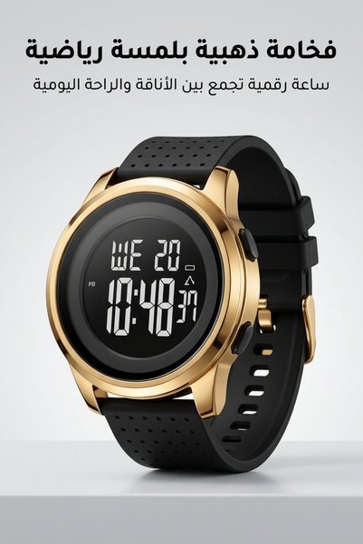 Generic Brand Luxury Round Sports Digital Watch for Men, Gold Bezel Black Sil...