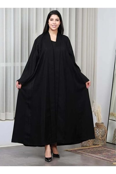 Other Black linen fabric abaya with vertical grain fabric