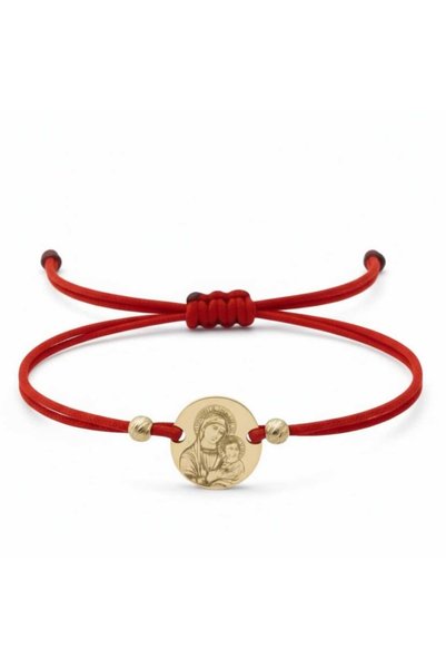 BIJUTERIA ZENNY Brățară din șnur cu monedă „Maica Domnului”, 8 mm, aur de 14K