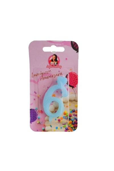 Anyta Cooking Lumanare Tort cu Sclipici - NR 6 - Albastru