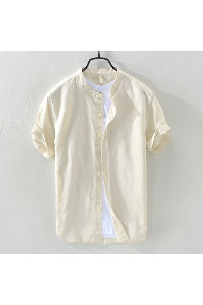 hanzhi Mo-on-Hyun Men Shirt Short Sleeve Cotton Blend Casual
